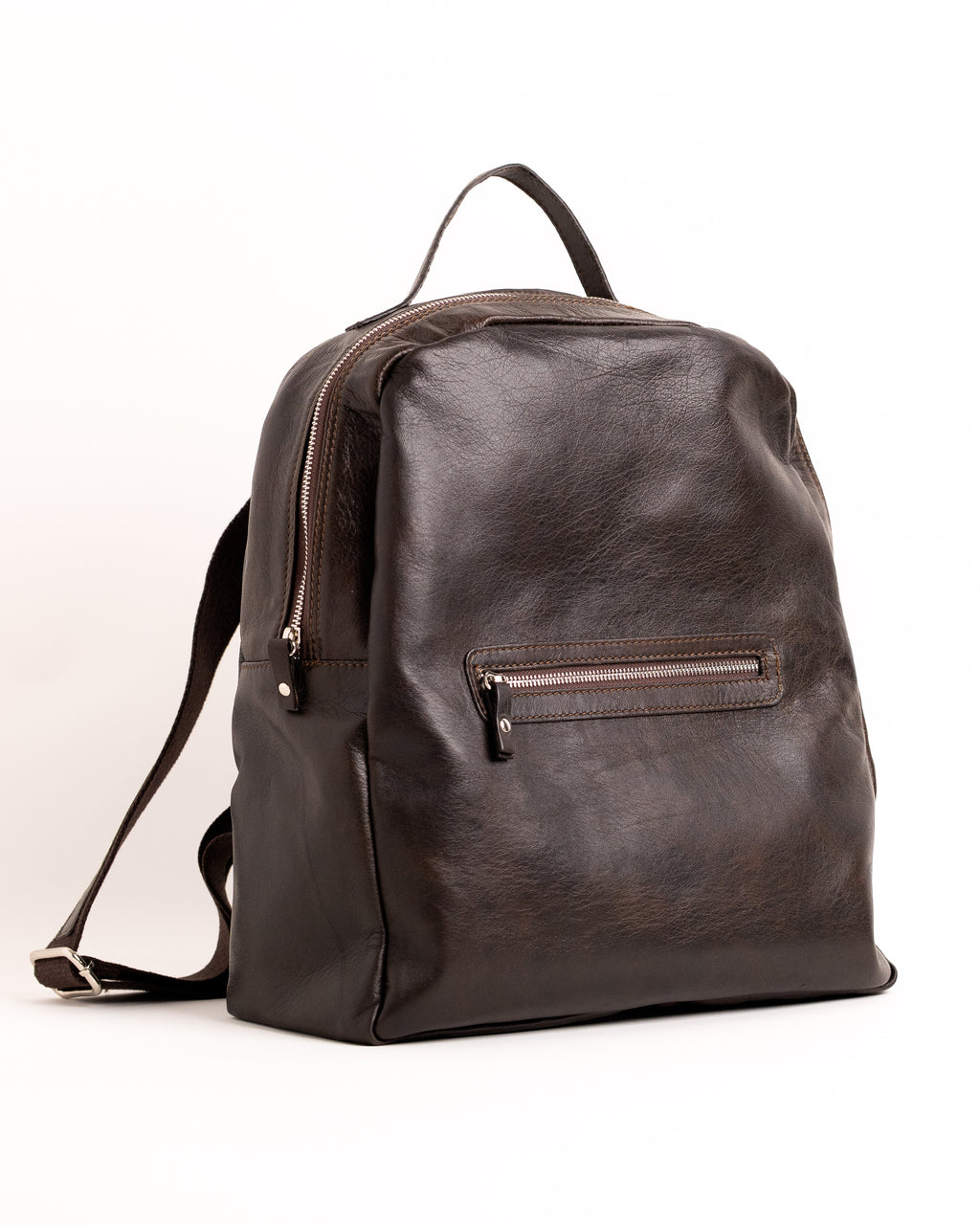 Large Leather Backpack with Flush Pocket