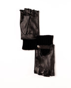 Men's Half-Finger Gloves in Black Nappa Leather with Wool Cuff