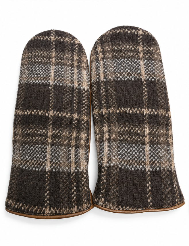 Women’s Nappa Leather and Tartan Wool Mittens with Cashmere Lining