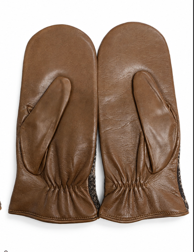Women’s Nappa Leather and Tartan Wool Mittens with Cashmere Lining